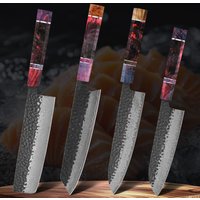 Ensemble de 1 à 4 couteaux de cuisine, forgés à la main, en acier damas à 67 couches, couteau de chef japonais, couteau Santoku, outils de cuisine, solides.