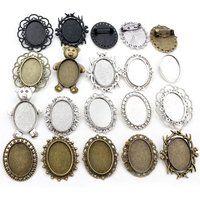 5pcs 18x25mm Inner Size Antique Silver Plated and Bronze Brooch Pin Classic Style Cameo Cabochon Base Setting Tray