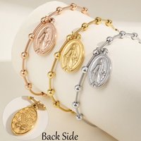 Vnox Double Sides Women Rosary Bracelets,Gold Plated Stainless Steel Religious Prayer Charm Bracelet,Cross Virgin Mary Bracelets