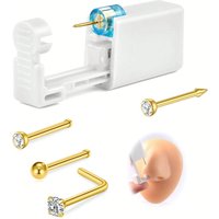 4Pcs Nose Piercing Kit With Nose Stud, 1 Nose Piercing Gun, Disposable Nose Piercing Kit With Straight L-Shape Nose Rings Stud