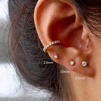 Aide 925 Sterling Silver 2.5/3/3.5mm Mini Round Zircon Bar Piercing Stub Earrings For Women Minimalist Jewelry Party Set Gift