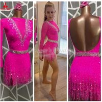 Adult and 7-14 Years Old Latin Dance Long Sleeves Dresses Customization Chacha Samba Rumba Jive Competition and Perform Clothing