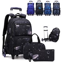 with Lunch Box Trolley School Bags Rolling Backpack for Boys Wheeled Bag Carry On Kids' Luggage Primary Junior High School Bag