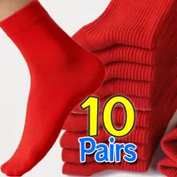 Men Women Socks Red New Year Cotton Socks Breathable Sports Comfortable Solid Color Cotton Festival Casual Lucky Red Floor Socks