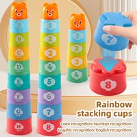 Stacking Cups Children's Board Game, Includes Numbers, Letters, and Shape Elements, Suitable for Early Education Puzzle Toys