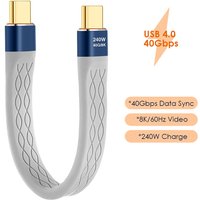 PD 3.1 240W 40GB Short USB C to USB C Cable Fast Charging Type C Data Cord 40Gbps High Speed Data Transfer Flat Flexible Cable