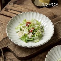 1/2PCS Nordic White Bowls Dinner Plates Ceramic White Glaze Tableware Set Western Steak Dish Salad Bowl Vegetable Fish Plate