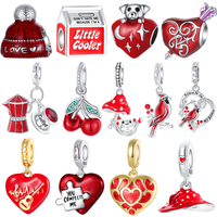 925 Sterling Silver Charm Red-Themed Heart Hat Cherry Moka Pot Pendant for Women Fit Original Bracelet Necklace DIY Accessories