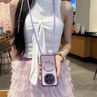 Plating Clear Magnetic Cases For Xiaomi Redmi Note 14 15 Pro Plus 15 15C 14C 14S 4G 5G Crossbody Lanyard Necklace Cover