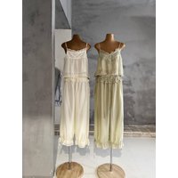 13STDUIO2026 Women's Summer Vacation Lace Trim Bell Bottom Pants Set Long Sleeveless Top with Strap Green Pasture Heavy Industry
