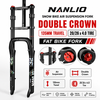 Nanlio Double Crown Fat Bike Air Suspension Fork 20/26x4.0 Tire MTB E-Bike Fork 135mm Travel Snow Bike Disc Brake Parts