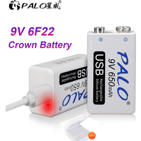 9V 6F22 TYPE-C Wiederaufladbare Batterie 650mAh USB 9 Volt Lithium-Ionen 9V Batterien für Multimeter, KTV-Mikrofon, Metalldetektor
