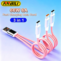 NNBILI 3 In 1 USB-Type C 66W Fast Charging USB A to 2Type-C/3Type-C Data Cable For Samsung Xiaomi Huawei USBC Data Transfer Cord