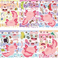 8/16sheets Cute Animal Axolotl Puzzle Stickers Make a Face Funny Children Party Game Decals Cartoon Assemble Jigsaw Toys for Kid