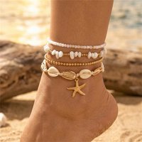 4Pcs Boho Shell Starfish Anklets Set for Women Rice Beads Conch Turtle Fishtail Foot Chain Beach Party Sandals Barefoot Jewelry