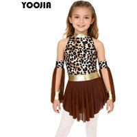 Kids Girl Halloween Prehistoric Cave Costume Leopard Print Mock Neck Sleeveless Leopard Dress Carnival Party Performance Outfits