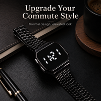 New Arrival Men's Stylish Minimalist Versatile Steel Strap Digital Watch with Touch Screen LED Display, Couple Digital Watch