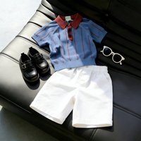 Boys Summer Outfit Fashion New Stylish Children's Handsome Hollow Polo Short Sleeve Top + Casual Pants Two-Piece Set