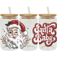 3D UV DTF Transfers Stickers 16oz Cup Wraps Santa Christmas Printed For DIY Glass Ceramic Metal Leather Etc. D3648