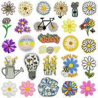 Daisy Bicycle Flowers Cartoon Cute Iron-on Sew Embroidery Badge Patches DIY T-shirt Hat Backpack Clothing Appliques Sticker