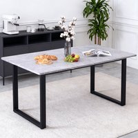 AINPECCA 150cm Dining Table Rectangle Marble Effect Beige Top with U Shape Metal Black Legs for 4-6 Seaters Home Kitchen