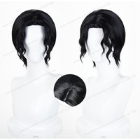 Kibutsuji Muzan Cosplay Wig 30cm Short Black Man Scalp Hair Anime Cosplay Wig Halloween Heat Resistant Synthetic Wigs