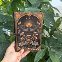Vintage Gothic Moth Grimoire Journal PU Leather Notebook Skull Flower Hardcover Diary WitcVintage Ghcraft A6 Travel Planner Gift