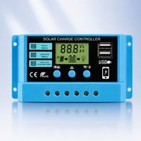 Solar Charge Controller 10/20/30A 12V/24V Solar Regulator Battery Charger LCD Display Dual USB 5V Output Timer Setting