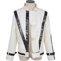 Men's Cosplay Costume For Michael Jackson White Leather Jacket For Halloween Christmas Party Stage Performance Dance Coat