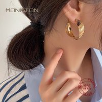 Monkton New Hot Sell Trendy 925 Sterling Silver Twisted Earrings for Women Gold Color Ear Hoop Earring Jewelry Accessory Gifts