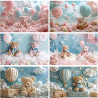 Teddy Bear Baby Birthday Party Decor Photography Backdrop Newborn Baby Shower Cake Smash Banner Photo Background Studio Props