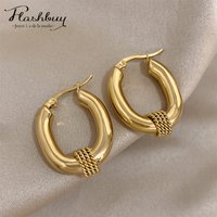 Flashbuy 316L Stainless Steel Chunky Oval Earrings For Women Charm Gold Color Hoop Earrings Fashion Jewelry Gift