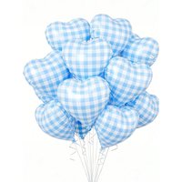 12 Blue and White Plaid Heart-Shaped Balloons, 10 Light Blue Plaid Heart-Shaped Balloons, 18inch Plaid Foil Balloons, Suitable for Valentine's Day Celebrations, Ideal for Children's Birthday Parties,