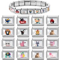 1PC Personalized Colorful Animals Cat Dog Flowers Heart Italian Charm Link Fit 9mm Bracelet Making DIY Stainless Steel Jewelry