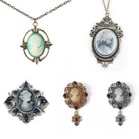 Victorian Crystal Rhinestones Cameo Vintage Brooches For Women Queen's Cameo Beauty Head Brooch Pin Clothing Accessor