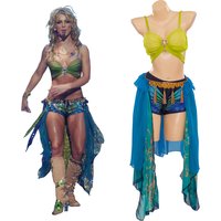 Britney Spears Slave Costume Blue Stage Performance Dance Dress Sexy Bra Shorts Skirts Suit Female Halloween Carnival Party Suit