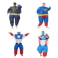 Superman Inflatable Captain Super Hero Cosplay Blue Muscle Hulk Batman Jumpsuit Costume Halloween For Adult Inflate Costume Prop