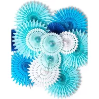 Runto 13pcs Blue White Party Paper Fans Flower ,Birthday Wedding Graduation Party Backdrops Decor