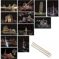 DIY 4Pcs Night Scene Art Scratch Painting Toys City Building Landscape Kids Educational Toys Birthday Gift Room Decor