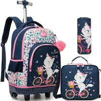 3-Piece Girls Stylish Rolling Backpack Set Perfect for Girls with Wheeled Luggage Lunch Bag Pencil Case for School Travel