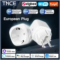 TNCE Tuya EU Plug zigbee3.0 or wifi 16/20A adapter, Smart Socket With Power Monitor, Timer outlet, Voice Alexa Google Home Alice