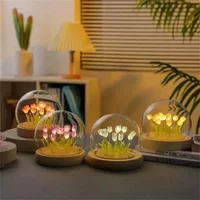 DIY Artificial Tulip Flower Night Light Ornaments Handmade Bedside LED Night Lamp Bedroom Desk Decor Birthday Gifts Table Lamp