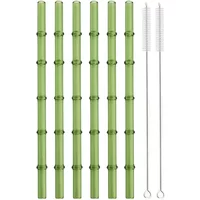 2/6Pcs Bamboo Design Drinking Glass Straws High Borosilicate Straw Set with Brush Milk Shake Coffee Cocktail Straw Bar Drinkware