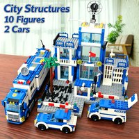 Blocs de construction de la station de police de la ville, blocs de construction de voitures de police, blocs de construction de construction, jouets pour enfants, cadeau de Noël