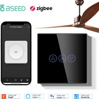 BSEED Zigbee Fans Switches Smart Wall Touch Speed Control Switch With EU Socket Support Tuya Smart Life Alexa Voice Control