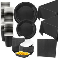 Black Party Supplies Tableware Paper Plates Napkins Cups Solid Color Party Supplies Birthday Baby Shower Party Decorations