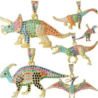 Juya DIY Hip-Hop Punk Pendant Jewelry Making Rainbow 18K Gold Plated Jurassic Tyrannosaurus Pterosaurs Dinosaur Charms Supplies