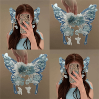 2pcs/set Ancient Style Fairy Tale Butterfly Hairclips Elegant Styling Tassel Hairpin Extra Large Flower Silk Headwear