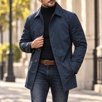 Manteau décontracté à manches longues, coupe ample, style mature, longueur standard, plusieurs poches, poche plaquée avec surpiqûres, veste pour homme