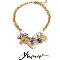 Yhpup Exclusive Stainless Steel Ceramic Heart Cross Drop Charm Statement Necklace Fashion Collar Handmade Jewelry